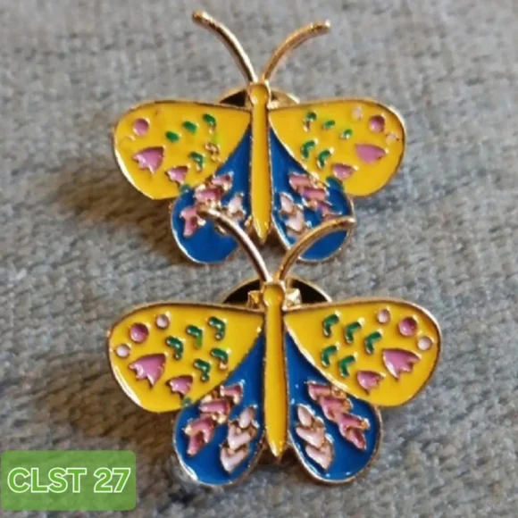 5 Yellow Witchy Butterfly Metal Enamel Pin Lot Whimsical Brooch Boho Bundle - Picture 4 of 8